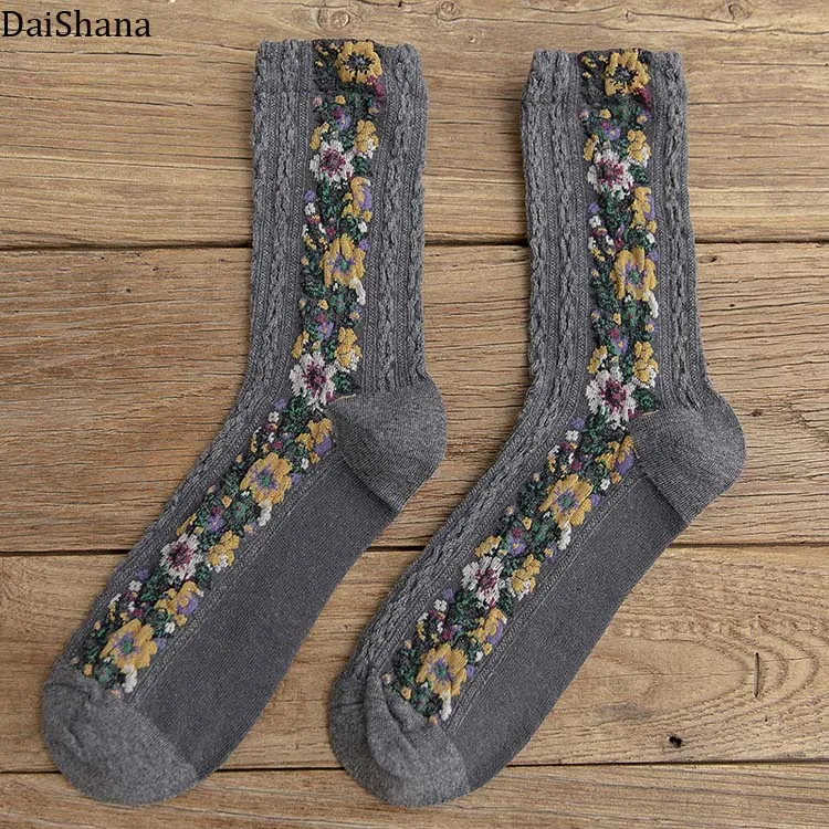 DaiShana, новинка, модные женские носки, теплые и милые, европейские, национальные, ветрозащитные, осенние и зимние, женские, хлопковые, Mujer носки - Цвет: Grey