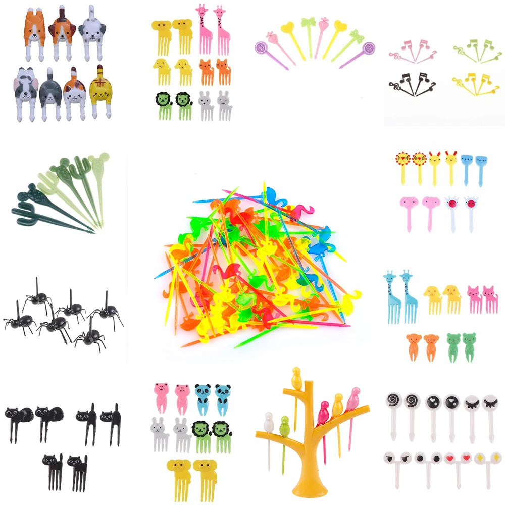 2-100pcs Animal Farm Fruit Fork Mini Cartoon Children Snack Cake Dessert Food Fruit Pick Toothpick Bento Lunches Party Decor