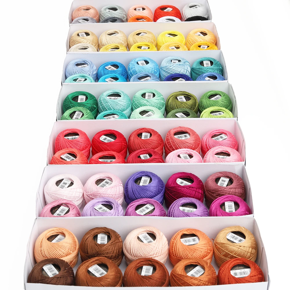 Size 8 Pearl Cotton Crochet Thread Double Mercerized Long Staple Egyptian Cotton DM*C 120 Colors Available 10 Balls Box 43 Yards