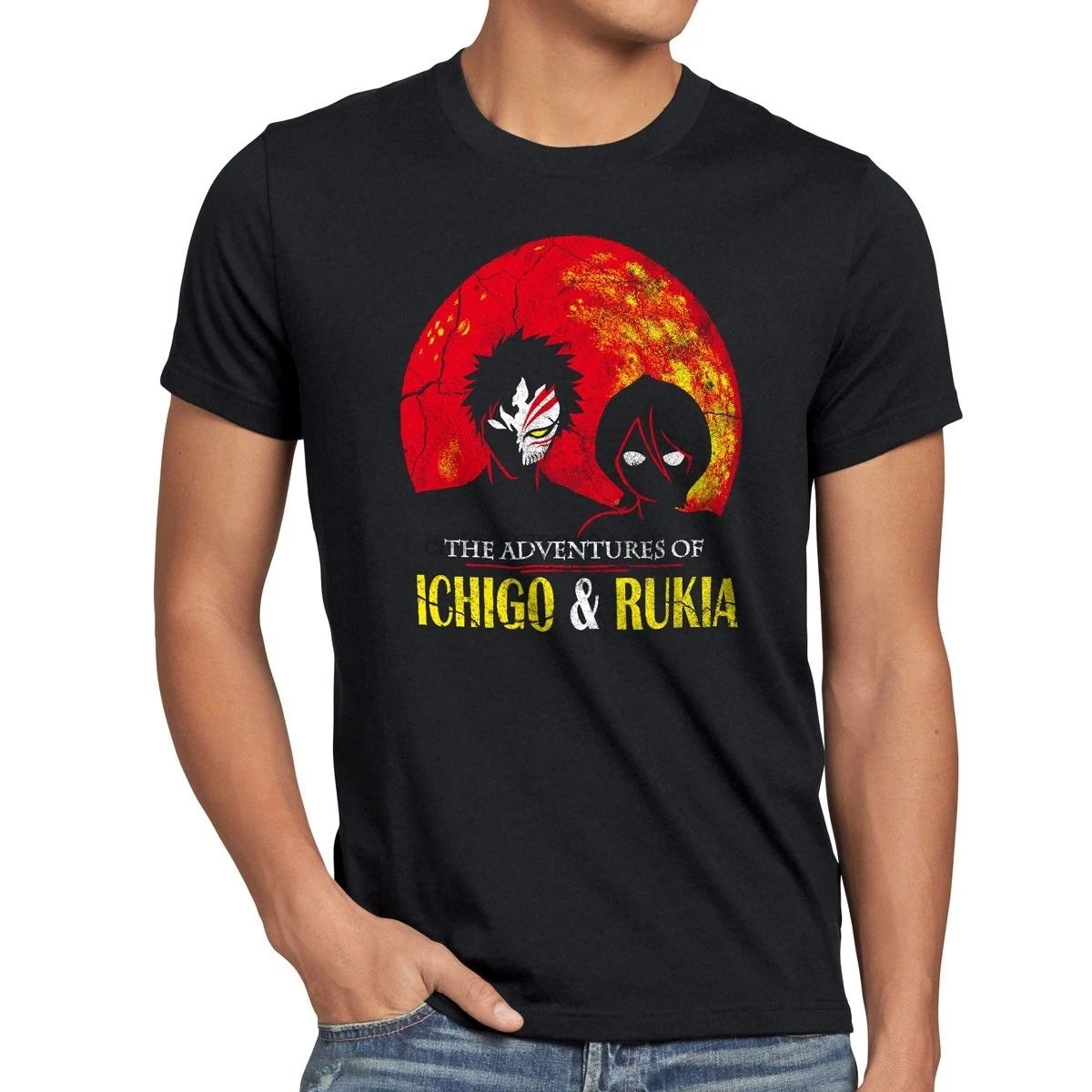 Ichigo Rukia Vintage Herren T-Shirt Bleach Anime Manga Damon Bankai Shinigami Printed T Shirt Short Sleeve Men | Мужская одежда