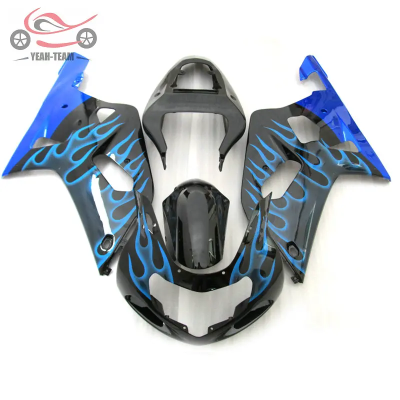 Бесплатные пользовательские обтекателя kit для Suzuki SRAD GSXR600 01 02 03 GSXR750 2001 2002 2003 GSX R600 синий Обтекатели с пламенем кузов