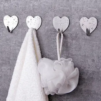 

Self Adhesive Hooks Punch Free Silver Love Stainless Steel Strong Sticky Wall Door Hang Kithcen Bathroom Storage Organizer Hooks