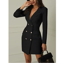 WEPBEL Модный женский офисный деловой наряд, однотонный Блейзер средней длины на пуговицах, элегантный блейзер с длинным рукавом и v-образным вырезом, пальто, костюм размера плюс S-5XL
