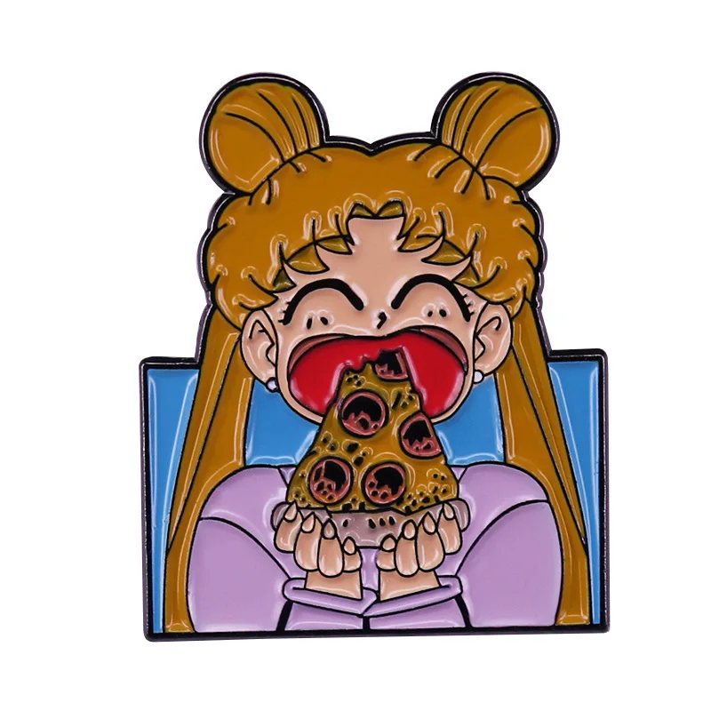 Anime Sailor Moon Usagi Tsukino Eat Pizza Enamel Pin Brooch Backpack Lapel Funny Badge | Украшения и аксессуары