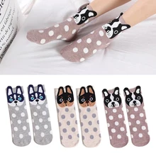 1/2/3 пары носков с изображением милых животных Для женщин короткие носки Kawaii женские Носки с рисунком из осень-зима теплые носки для девушек и женщин забавные носки Meias
