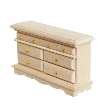 

1: 12 Doll House Mini Furniture Model Bedroom Living Room Plain Solid Wood Five-Drawer Long Cabinet Diy