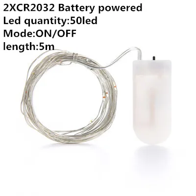 5M Sliver Wire Светодиодный Сказочный светильник с кнопкой CR2032 на батарейках 1-5 м 50 светодиодный Светодиодный светильник гирлянда Рождественские Свадебные вечерние украшения водонепроницаемый - Испускаемый цвет: 5M Sliver Wire