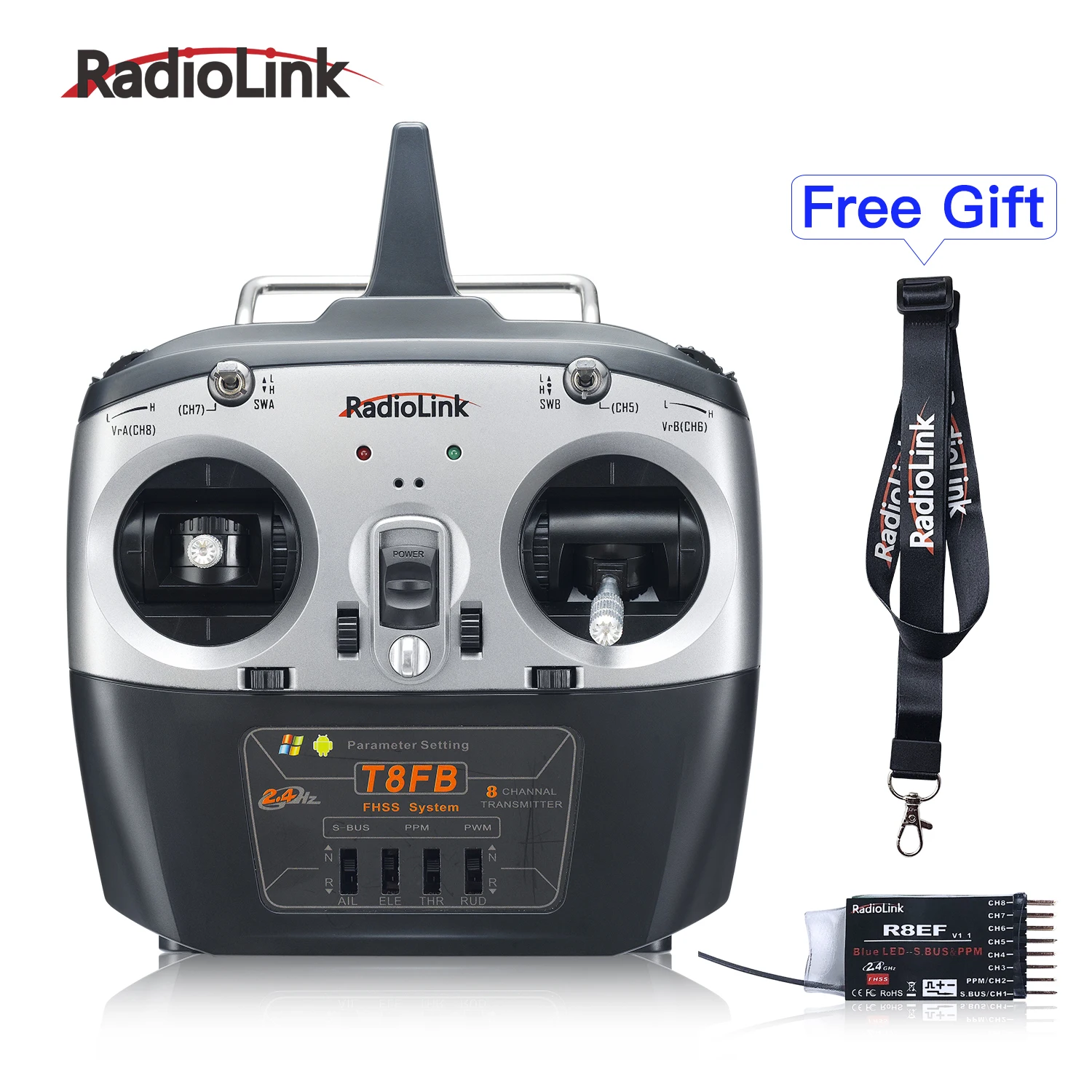 

Radiolink T8FB 8CH RC Transmitter and Receiver R8EF 2.4GHz Radio Controller SBUS/PPM/PWM for Drone/Fixed Wing and More