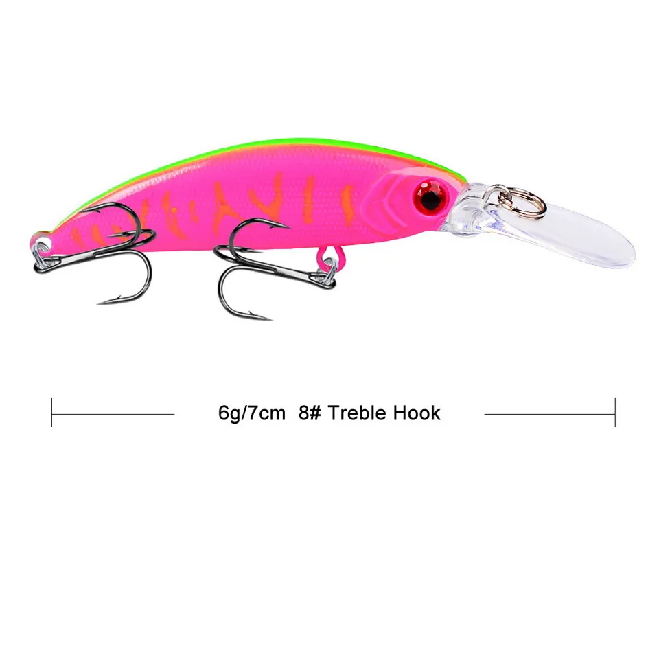 1 Stück Minnow 70 mm 6 g Longmouth Köder Köder Meeresangelköder 3D-Augen Kunststoff Hart Jerkbait Fisch Popper Köder 8 # Haken mit 9-Farben – Detail 11