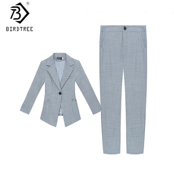 

New Women‘s Solid Suits 2020 Spring Two Pieces Set Notched Single Button Three Quarter Sleeve Blazer Tops And Pant S02803K