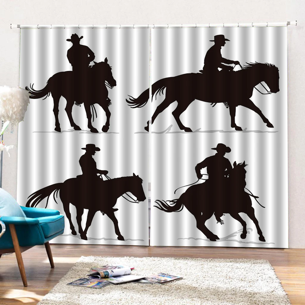 Custom Western 3D Curtain Image Art of Cowboy Riding Horse Towards posture Window Curtains For Living room