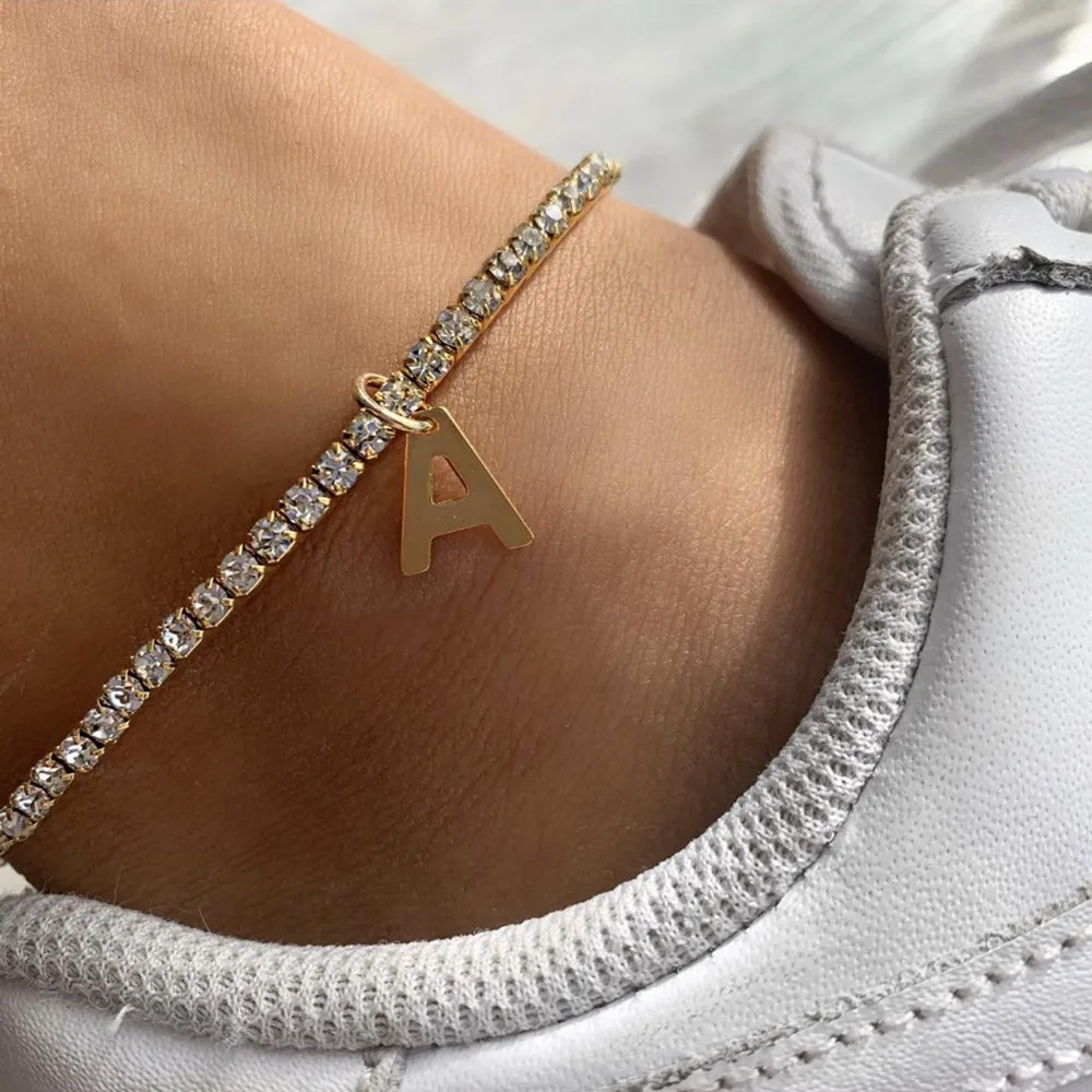 

vishowCo Custom Anklet For Women Tennis Chain Letter Anklet Personalized Stainless Steel Anklet Bracelet For Mother's Day Gift