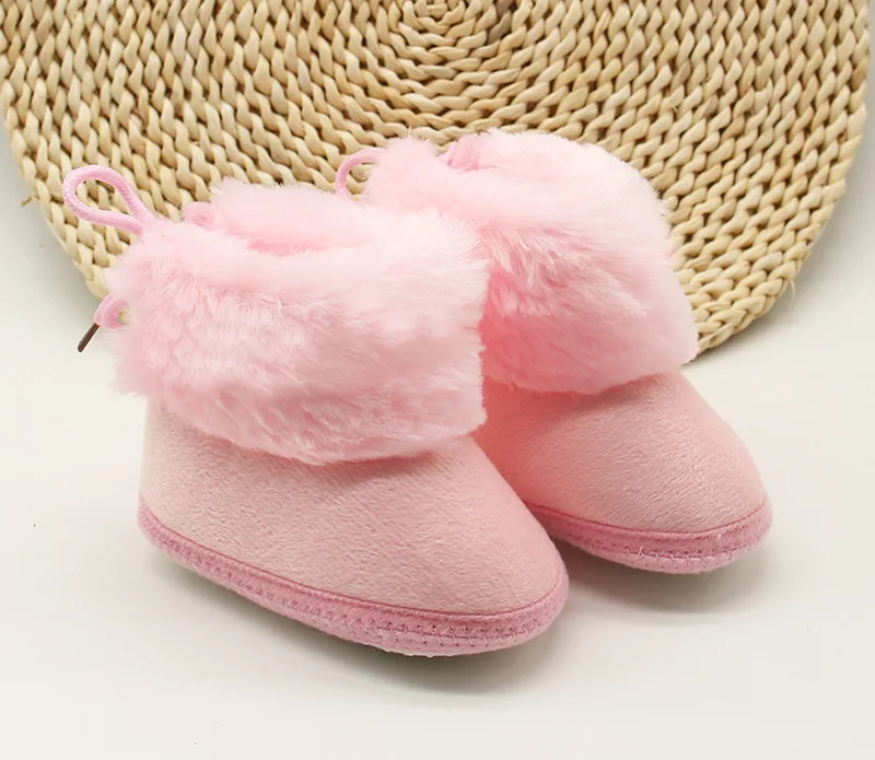 Ma&Baby 0-18M Newborn Infant Baby Girls Snow Boots Anti-Slip Winter Warm Lace Up Faux Fur Shoes