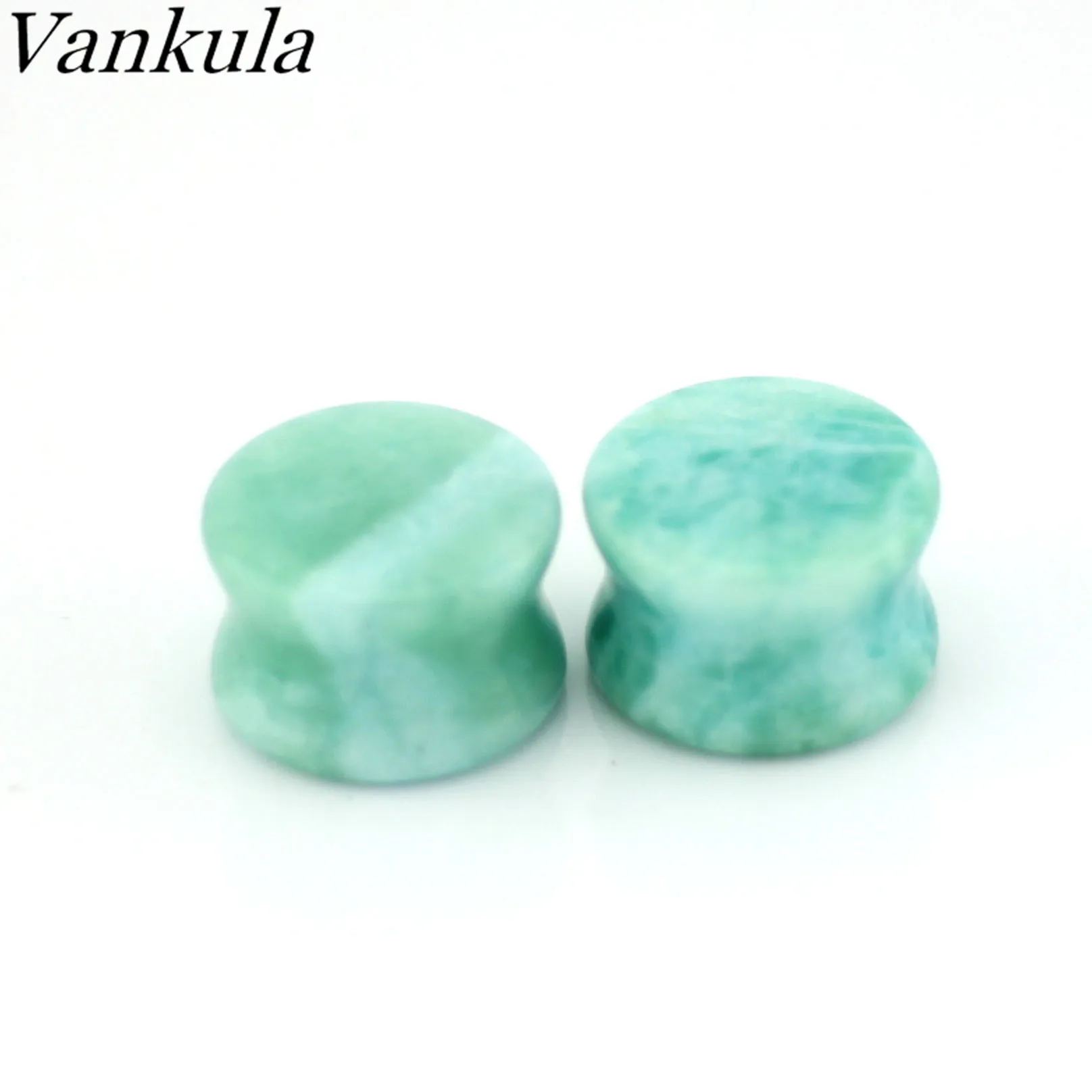 Vankula 2pcs Natural Stone Ear Tunnel Plug Ear Expender Amazonite Body Piercing Jewelry Earring Gift