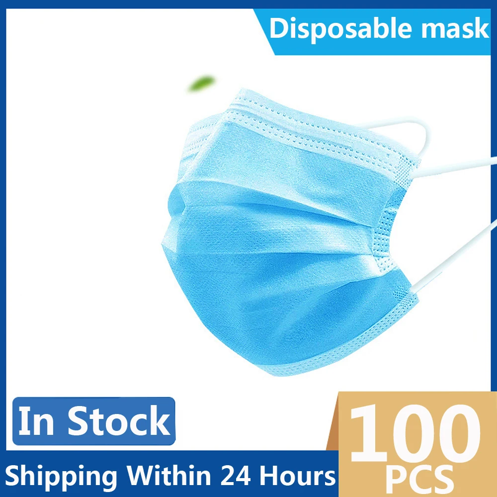 

100PCS Face Masks Anti-Dust Disposable Masks Melt Blown Three-layer Mask Mouth Face Mask For women men