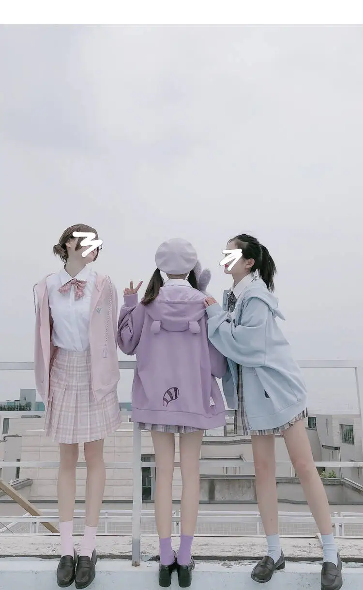 Harajuku милые стильные толстовки с капюшоном, Толстовка для школьниц, зимние свободные тонкие толстовки на молнии с героями мультфильмов, толстовки с капюшоном, женская уличная одежда