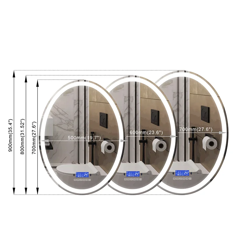 LED Smart Bathroom Mirror Adjustable 3 color Light+Bluetooth+Anti Fog+Dimmable Human-body induction Makeup Vanity Hotel mirror