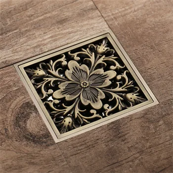 

10*10cm Floor Drain Brushed Bathroom Accessoreis Shower Fioor Cover Square Kitchen Drain Solid Brass Bathroom Shower Drain