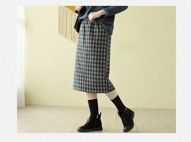 Autumn Winter Skirt Fashion Women Slim-type Skirt New Ladies Elastic Waist Plaid Casual All-match Skirt