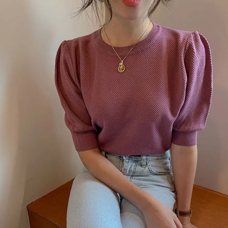 

Soft All-Match Puff Sleeves Chic 2020 Women Loose Sweaters Streetwear Casual Warm Knitted Pullovers Sweet Jumpers
