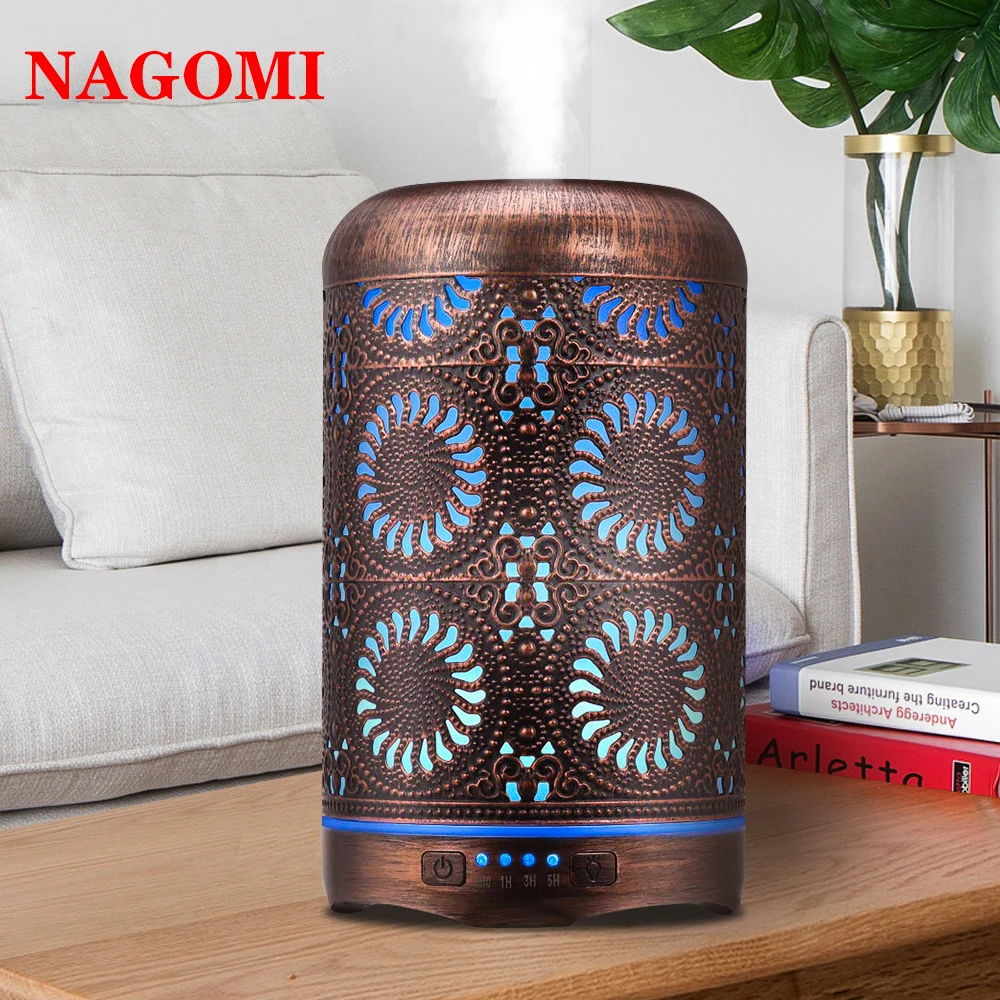 

Air Humidifier 250ml Bronze Metal Mist Maker Aromatherapy Essential Oil Diffuser 7 Color Light Change Lamp For Home Office