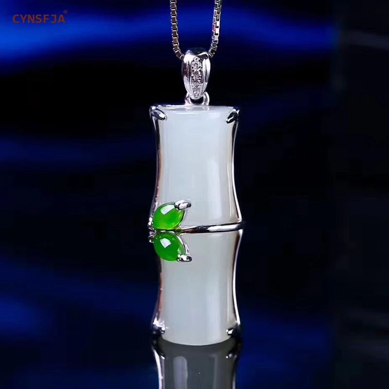 CYNSFJA Real Certified Natural Hetian Jade 925 Sterling Silver Fine Jewelry Amulets Bamboo Jade Pendant High Quality Best Gifts