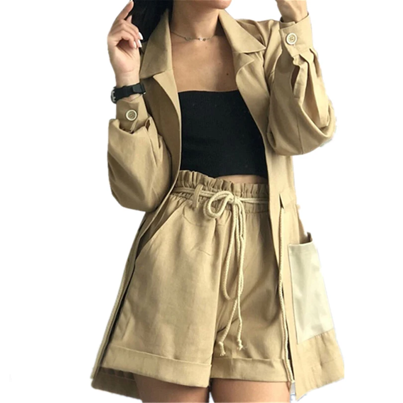 long blazer and shorts