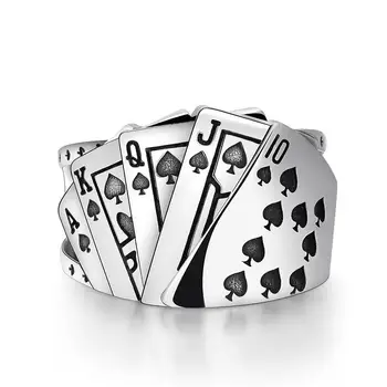 

S925 silver creative playing card geometric shape niche design cold wind no mosaic opening adjustable male ring
