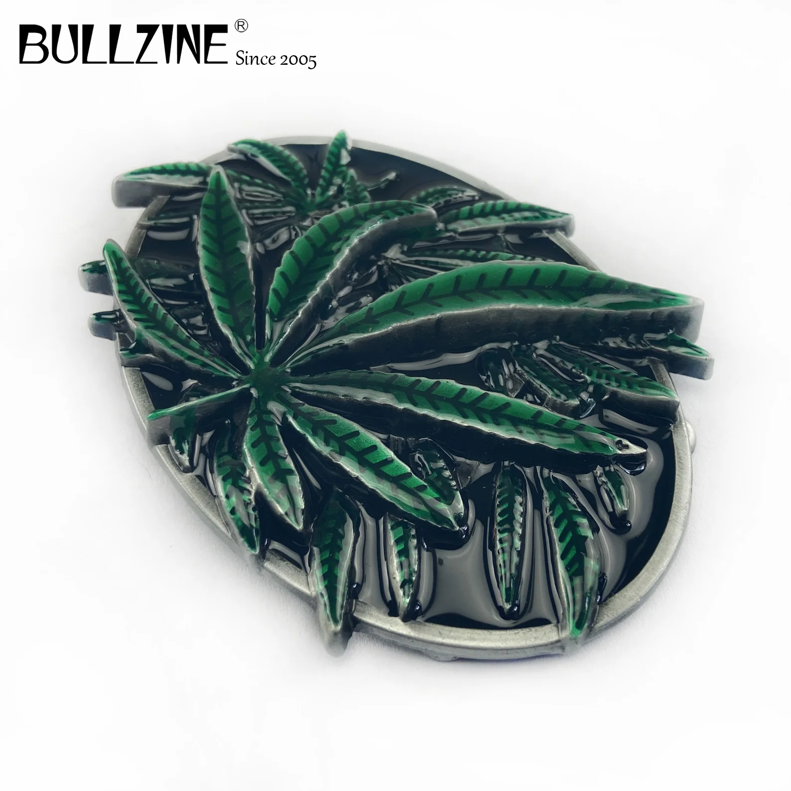 Пряжка для ремня Bullzine Leaf с отделкой из олова и Зеленым Эмалевым FP 02174 1 подходит