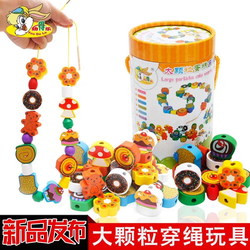 

Large Particles 70 Grain Cake Children Beaded Bracelet Educational Early Childhood Toy DIY Wood Wearing Rope Early Education ENL