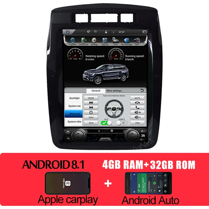 KiriNavi вертикальный экран Tesla style 10," 1 Din Android 8,1 автомобильный Радио Dvd для VW Touareg gps навигация Мультимедиа 2010 - Цвет: Android Car Radio
