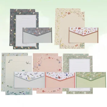 

5 Sets/45pcs Flower Printing Envelope and Letter Paper Lovely Writing Stationery Envelopes Kit School Stationery for School (15