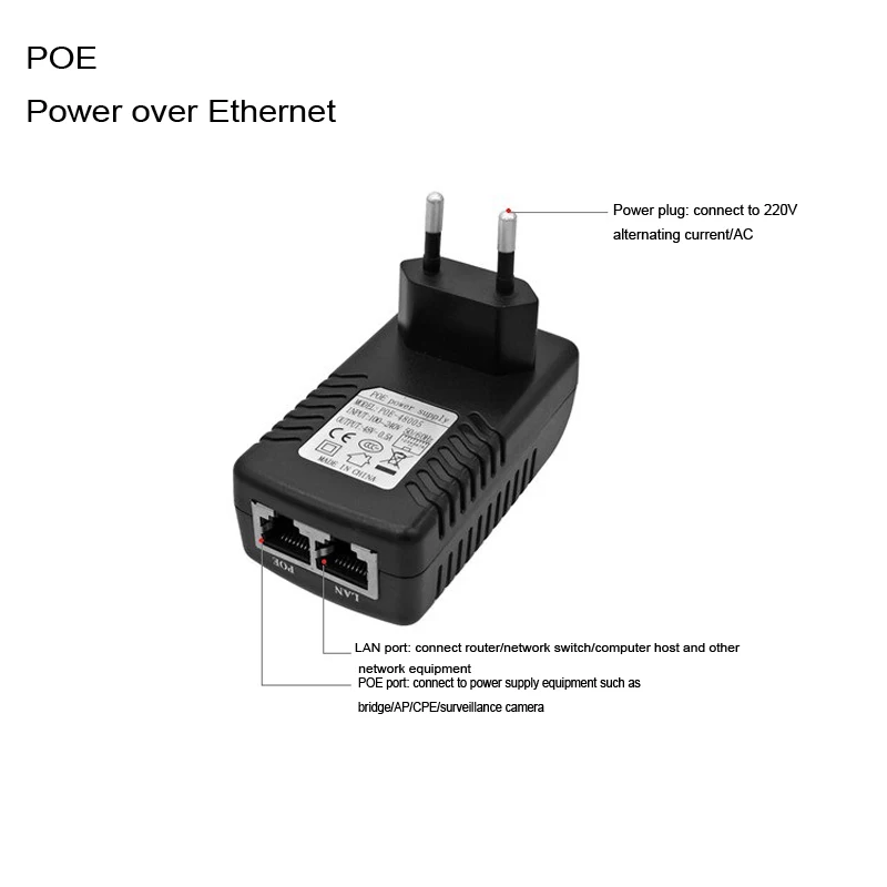 Kamera Netz Fw 48V-0.5A Wandstecker Poe Injector Ethernet Adapter IP-Telefon 
