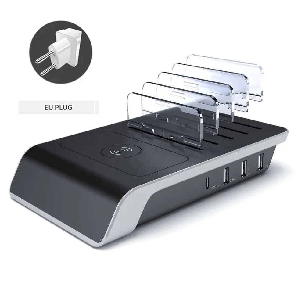 BLACK-EU PLUG Быстрое беспроводное зарядное устройство для Iphone samsung Qc 3,0 Быстрая зарядка несколько Usb портов зарядная док-станция Настольный телефон Органайзер несколько - Цвет: BLACK-EU PLUG