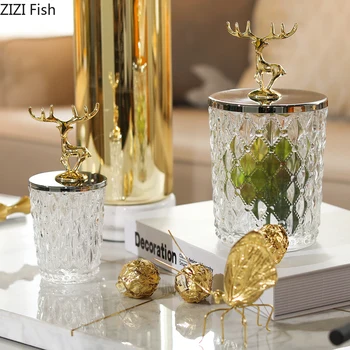 

Home Decor Glass Candy Jar with Lid Crystal Household Decoration Snacks Nuts Food Container Large Storage Tank Ornaments