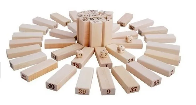 Сосновая древесина Jenga в коробке 54 шт отправить 4 игральные кости насосные строительные домино с блоками маленькие с числами стек