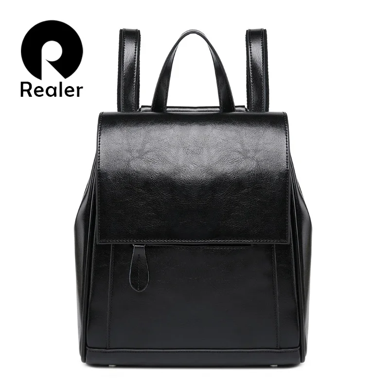 

REALER Women Backpack for Teenage Girls High Quality Leather Backpack Vintage School Bag Large Capacity Shoulder Bag 2020