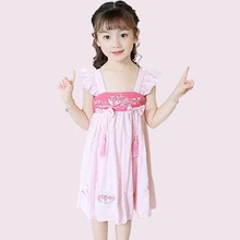 Новинка; летнее платье для девочек; модное платье с вышивкой для девочек; платье с оборками и рукавами для девочек; vestidos; Китайская одежда для маленьких девочек