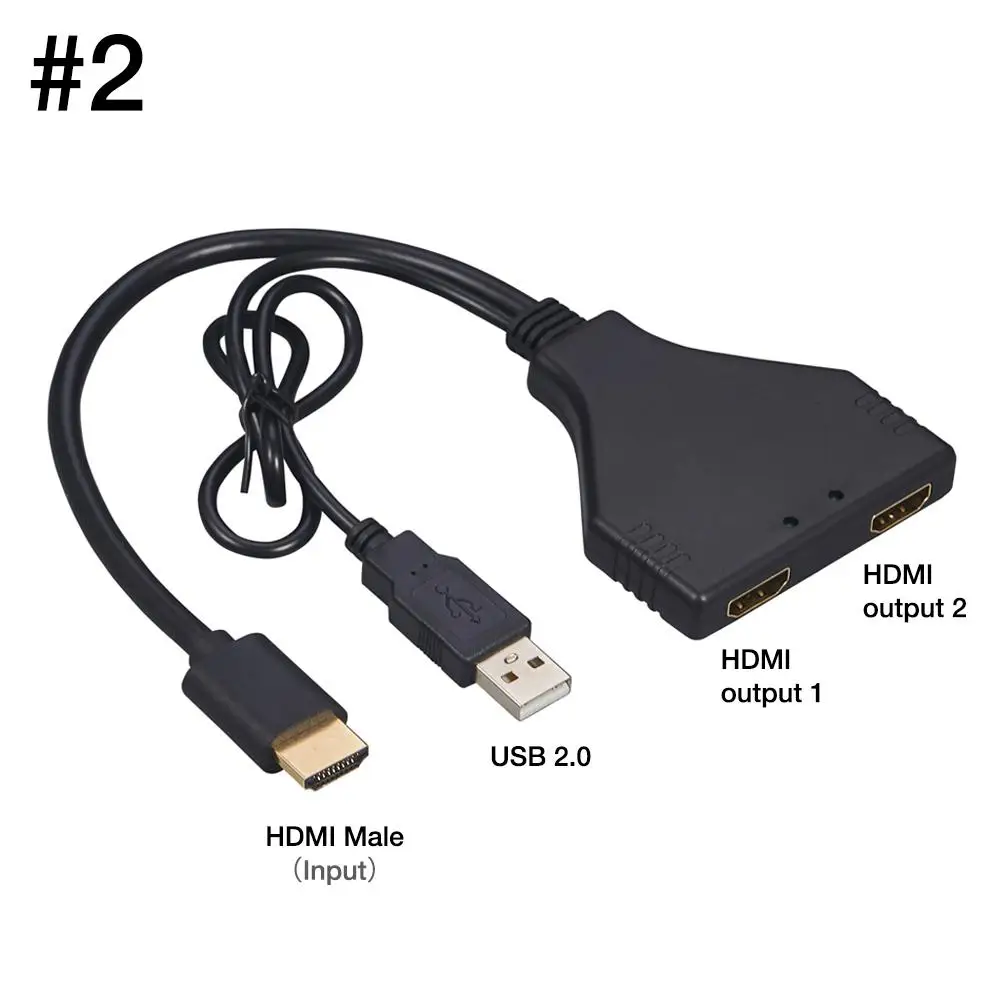 Высокое качество HDMI 1 в 2 Выход сплиттер HD мужской женский сплиттер Кабель-адаптер с USB для 480I 480P 720P 1080I 1080P 4K - Цвет: B