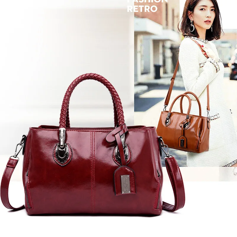 

2019 New Style WOMEN'S Bag Retro Oil Skin Women's Boston Backpack Fashion Three Layer Shoulder Weaving Hand