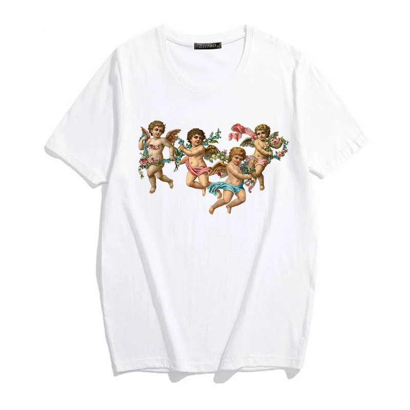 

Cartoon Print Tumblr Angel 90s Fashion T Shirt Women Kawaii Short Sleeved O-neck T-shirt Vintage Vogue Ulzzang Harajuku Top Tees