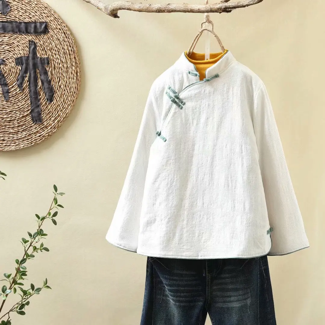 

2018 Autumn And Winter New Style Cotton Linen Vintage Jacquard Stand Collar Frog Short Thin Cotton-padded Clothes Women Jacket F