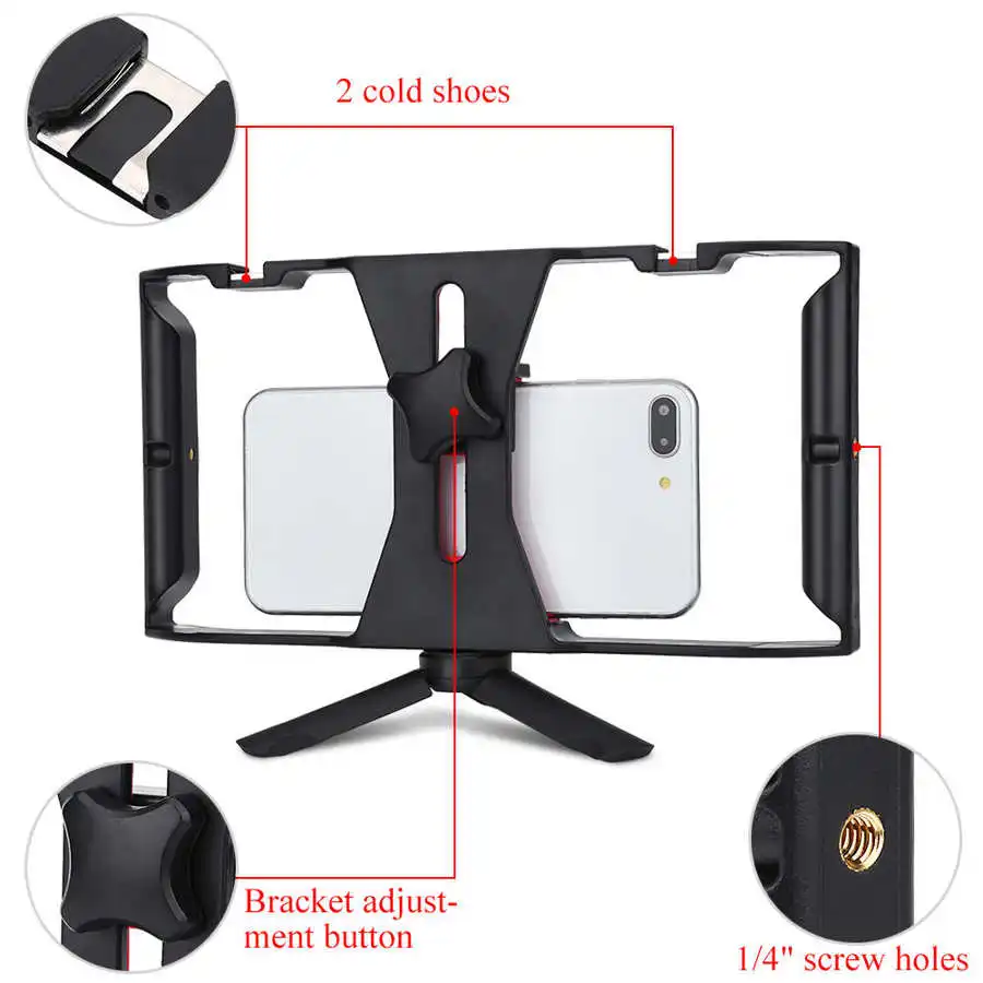 Adjustable Handheld Phone Stabilizer Smartphone Video Rig Hand Grip Filmmaking Case 1/4in Screw Cold Shoe Mount phone cage phone shooting rig
