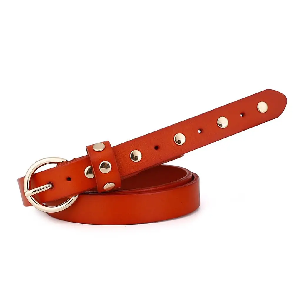 New Cowhide Leather Belt Lady Pin Metal Chain Waist Strap Street Belts for Women Girl - Цвет: Camel