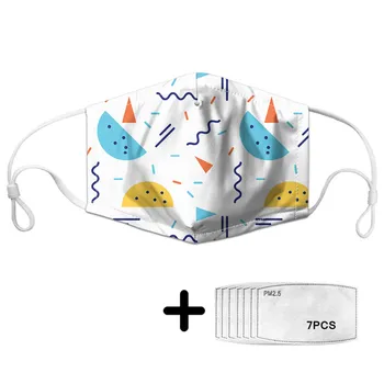 

Irregular Geometry Printed Adults Kids Mouth Mask For Anti Dust/Haze PM2.5 Face Mask With 7pcs Filters Washable Elastic Masks