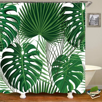 

Green Shower Curtain Small Fresh Fern Leaf Decoration Waterproof Fbric Polyester Shower Curtain Decoration With Hook