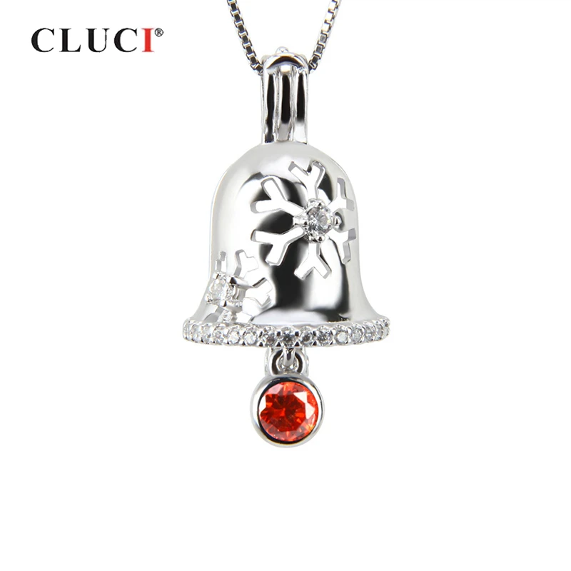 CLUCI 925 Серебряные ослепительные рождественские амулеты Подвеска Серебро 925 Циркон Рождественский колокольчик кулон женские ювелирные изделия жемчужный медальон