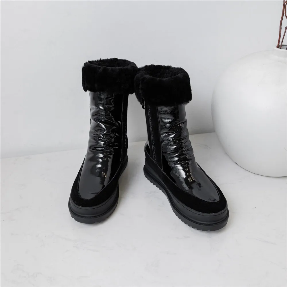 Insicre/женские зимние ботинки шерстяная обувь на плоской подошве, нескользящая зимняя женская обувь до середины икры на платформе, на молнии Лоскутная обувь черного цвета, размеры 33-43
