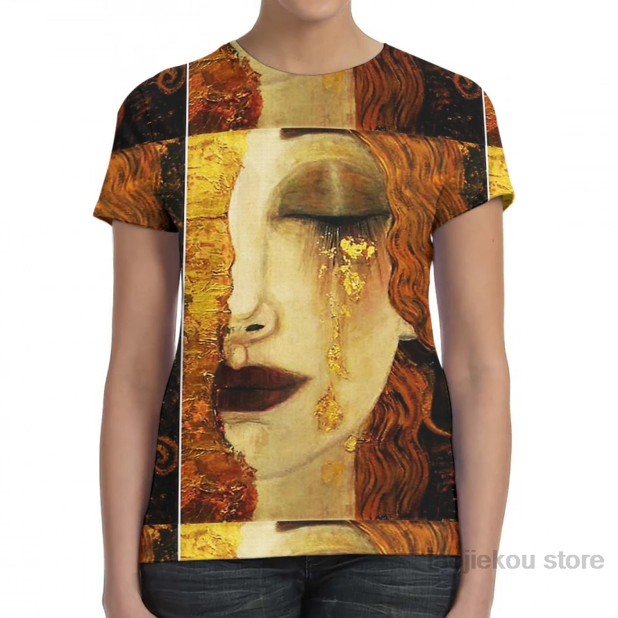 Women Золотые слезы. Jugendstil art by Klimt Мужская футболка женская модная футболка с принтом для девочек топы для мальчиков футболки с короткими рукавами - Цвет: Women