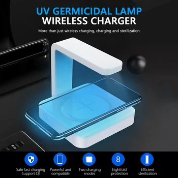 

UV Light Phone Cleaner 2in1 Smartphone Sanitizer QI Wireless Chargerwith USB Cable for QI Wireless Charging